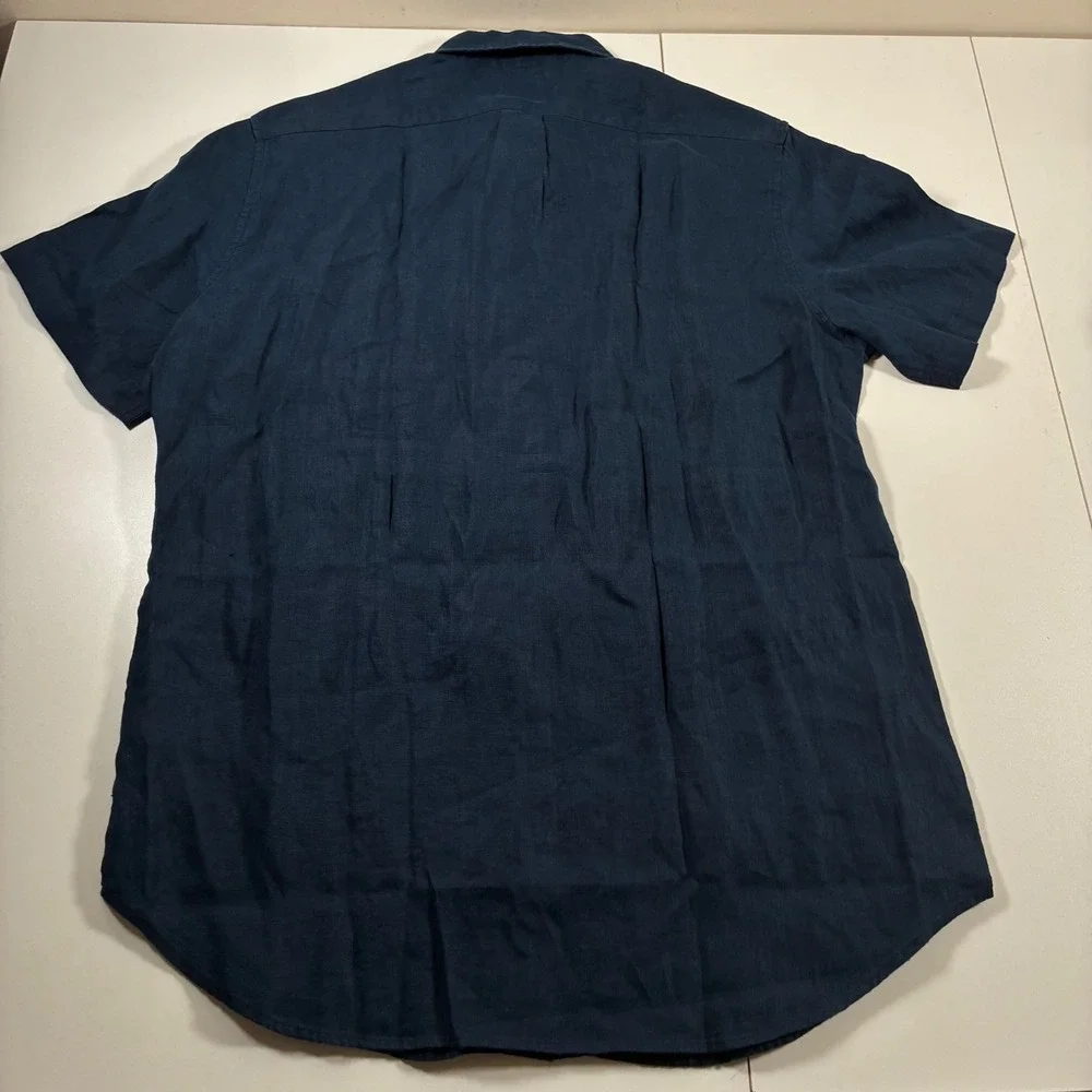 NEW J. Crew Baird McNutt Irish Linen Button Down Shirt Large Tall LT Navy Blue